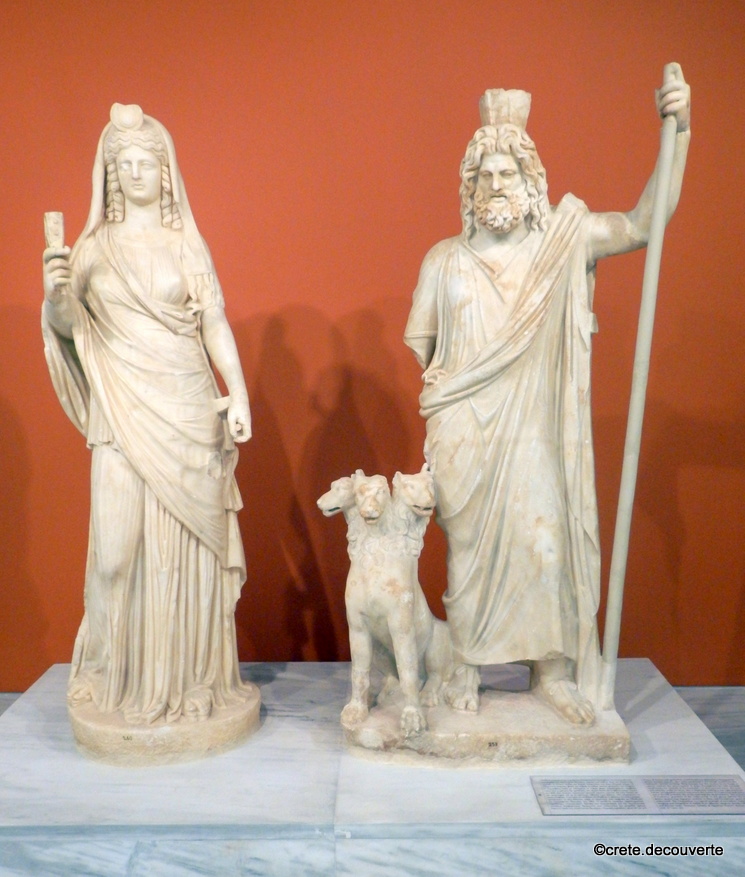 Statues du temple : Isis Persphore, Cerbre, le chien  3 ttes et Sarapis Pluton