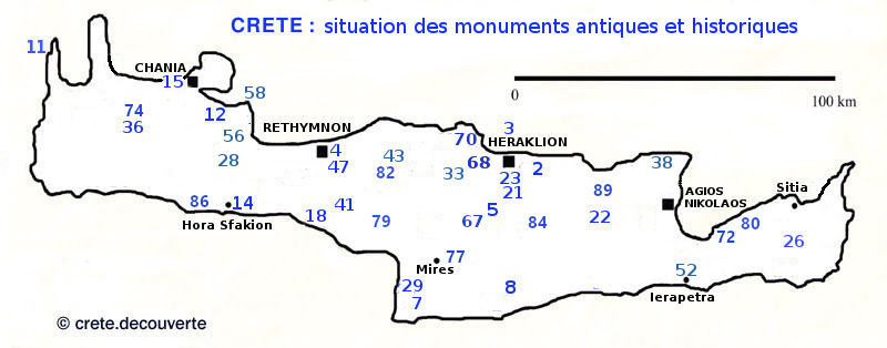 carte des monuments antiques et historiques de Crte